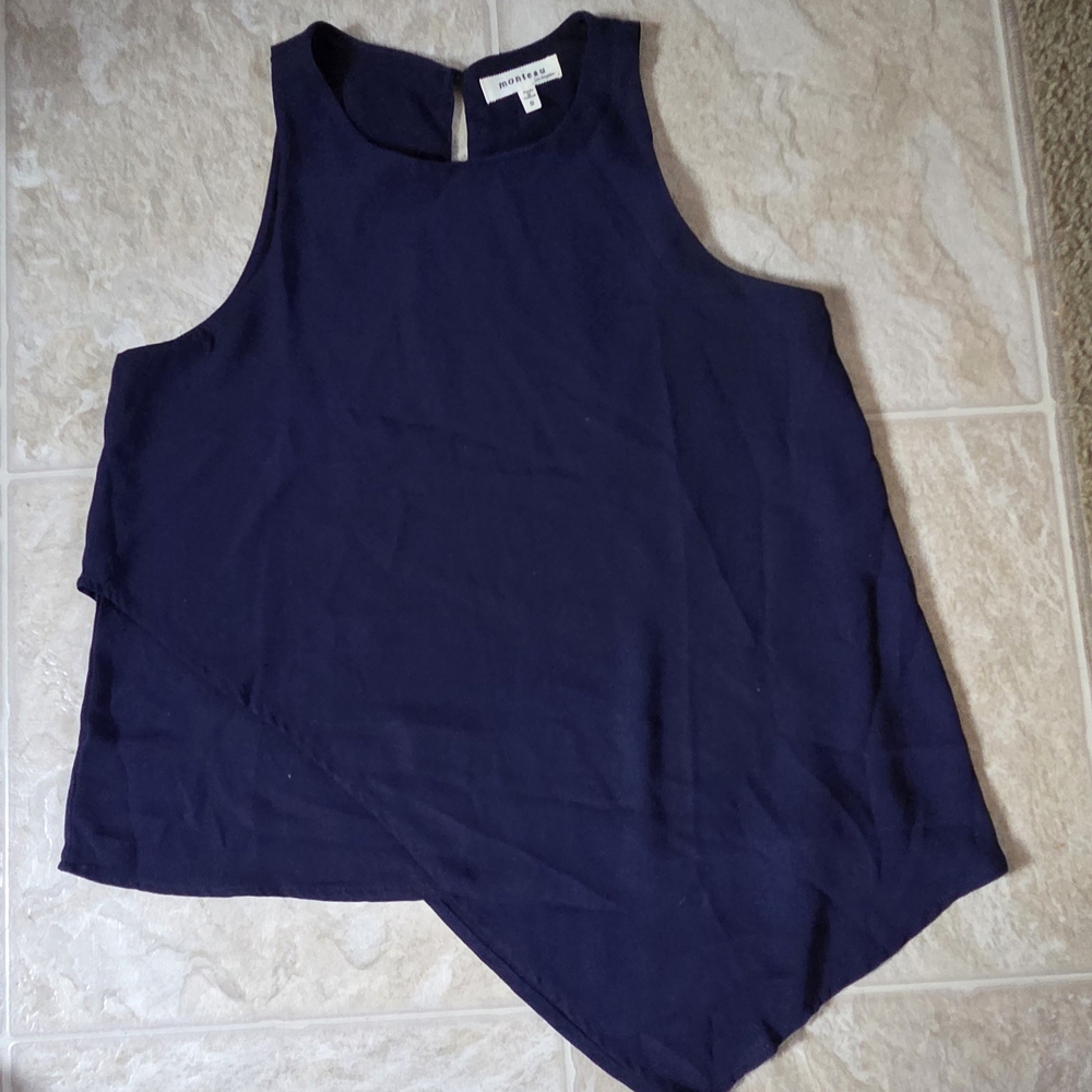 Monteau Asymmetrical Blue Sleeveless Tank Top